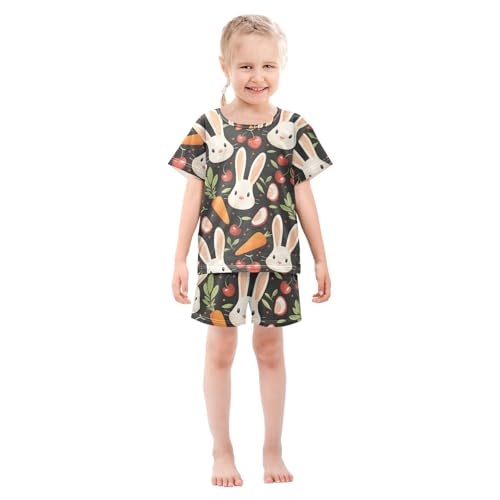 ALAZA Carrot Cherry Rabbit Pajamas Short Sleeve 2 Piece Sleepwear Top and Bottom Pajama Set Unisex3