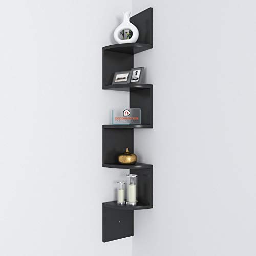 Image of Engineered Wood Wall Mount Wall Shelf Storage Display Floating Shelf For Home And Living Room,Dining Room,Kid'S Room,Outdoor Decor Items (Zig Zag, Black)
