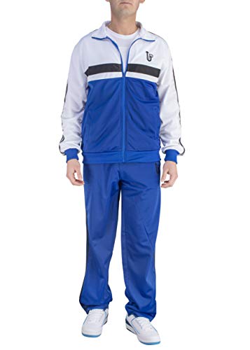 Vertical Sport Men's 2 Piece Jacket & Pants Slim Fit Jogging Track Suit JS14 (XLarge, Royal/White/Black)
