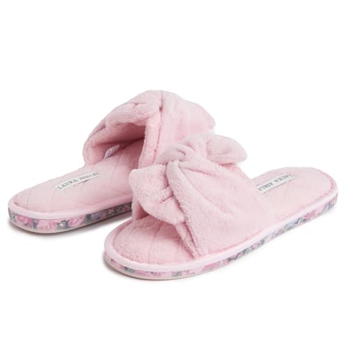Laura Ashley Knot Band Slip Ons, Velvet House Slippers for Women with Non-Slip Sole, Plush Faux Fur Indoor Slipper2