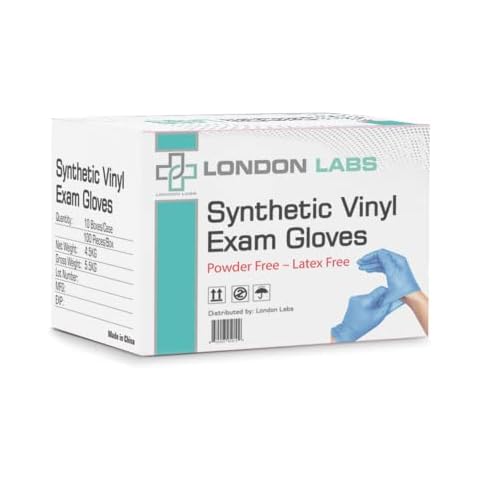 London Labs 1000 Synthetic Vinyl Exam Gloves, Gloves Disposable -Latex Free & Powder Free (Large) Cover