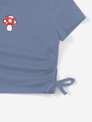Image of SHENHE Girl's Mushroom Print Short Sleev Crop Tops Ruched Drawstring Tee T Shirts