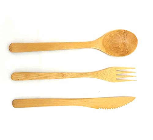 Japanbargain, Bamboo Fork Knife Spoon Cutlery Utensils Flatware Set 3Pc Reusable Dishwasher Safe (1, 8-Inch) #TOP6