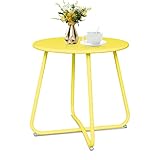 ECOMEX Patio Side Table, Metal Side Table for Outdoor Indoor Waterproof Round Metal End Table Weather Resistant Round End Table for Bedroom Living Room Patio Garden Balcony Yard Porch, Yellow