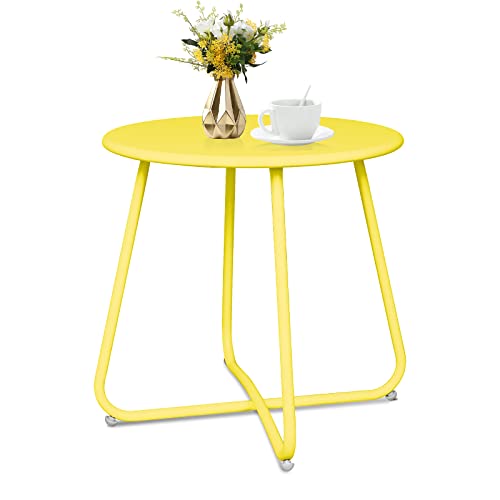 ECOMEX Patio Side Table, Metal Side Table for Outdoor Indoor Waterproof Round Metal End Table Weather Resistant Round End Table for Bedroom Living Room Patio Garden Balcony Yard Porch, Yellow