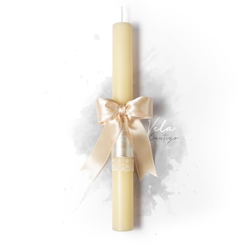 Vela Bautizo – Cirio Bautizo- Vela Bautizo Artesanal – Vela color marfil -Vela cera de abeja natural – Vela litúrgica – Vela Larga - Bautizos - Comuniones y Bodas (COLA BEIGE)