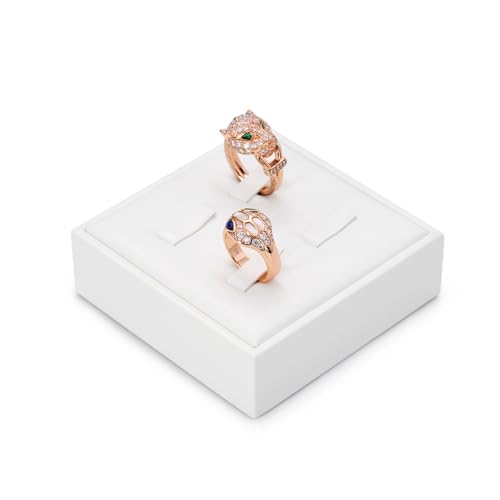 Ring Stand PU Leather Display Holder 4 Slot Organizer White Jewelry Showcase