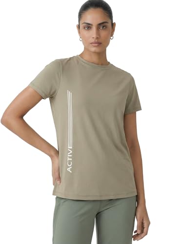 Image of Enamor Short Sleeve Crew Neck Regular Length Basic Dry Fit Workout Crew T-Shirt for Women - Relaxed Fit, Quick Dry, Antimicrobial - A309