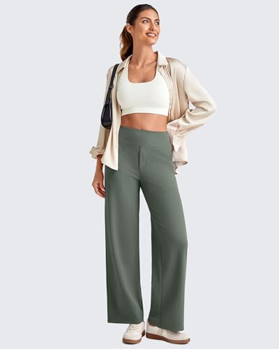Image of G4Free EverGoing Wide Leg Ankle Pants for Petite Women with Pockets Stretch | Moisture Wicking, 4-Way Stretch, 7 /8 Ankle Length, Faux Fly Detail, Faux Back Pockets, Yoga To Casual Wear