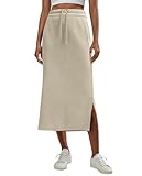 Lepunuo Casual Long Skirts Womens High Waist Side Slit Drawstring Skirts with Pockets