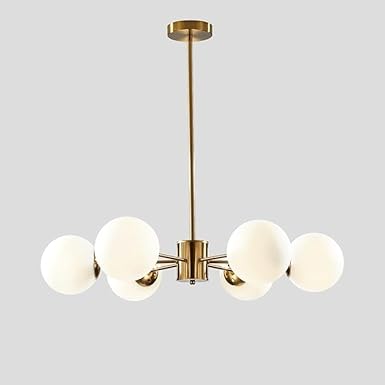 WOKE Animate Homes Modern 6-Light Sputnik Chandelier with Frosted Glass Globe Mid Century Ceiling Pendant Light Antique Gold Antique Flush Mounted Fixture (Without Bulbs) 5858