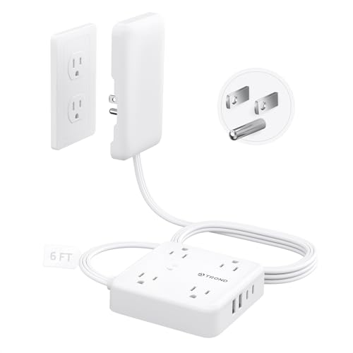 TROND Flat Plug Power Strip with Outlet Cover - 6ft Extension Cord with Multiple Outlets and 4 USB...
