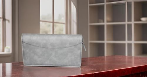 Image of Sukeshcraft Multiple Cheque Book Holder | Original PU Holds Upto 8 Cheque Books, Locker Key Hook, 2 Photo Slots, 1 Pin-Sim Slot, 13 Credit /Debit Card Slots with Matching Zipper (PU -2Tone Grey
