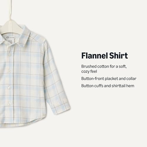 Amazon Essentials X Sofia Grainge Baby Boys' Button Down Plaid Flannel Shirt, Ivory Light Blue Simple Plaid, 12 Months - image 2