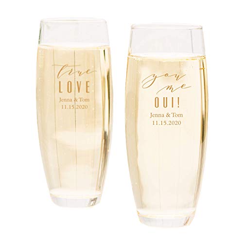 WEDDINGSTAR Personalized 9oz Stemless Champagne Flute Customizable Full Color Print - 36 pack
