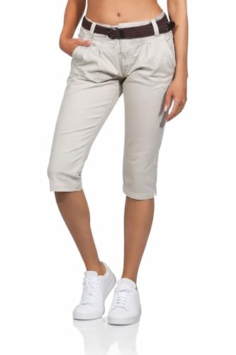 FRESH MADE Damen Shorts Chino LFM-172 3/4 Hose mit Gürtel Light Sand L