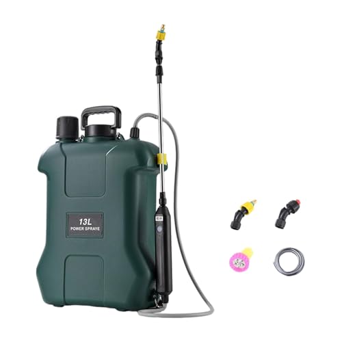 FashionCha Pulverizador de mochila eléctrico con varilla ajustable y correa, riego agrícola, incluye 3 boquillas de nebulización, 13l Verde