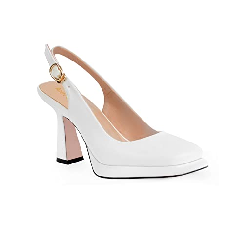ANN CREEK High Heels for Women Slingback Square Toe Pumps Shoes White Closed Toe Mary Jane Fashion Dressy Platform Heeled Sandals White Size 11