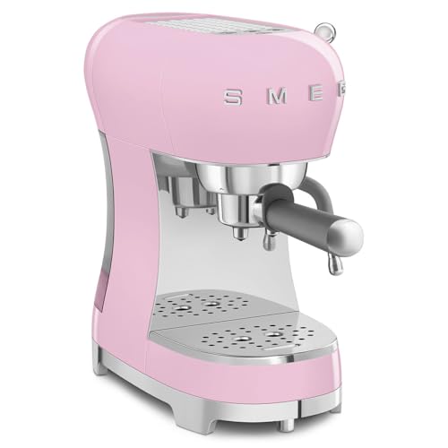 Image of Smeg Manual Espresso Machine with Steam Wand, 15 Bars of Pressure, Stainless Steel Porta Filter, Passive Cup Warmer, User Friendly Controls, and Measuring Scoop Tamper Made in Italy (Pink)