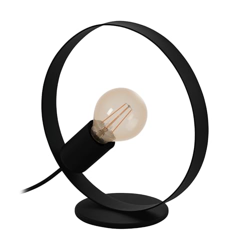 Eglo Lámpara de mesa Frijolas, lámpara de mesa 1 Flamige industrial, minimalista lámpara de noche de metal en negro, lámpara de sala, interruptores de lámpara, E27