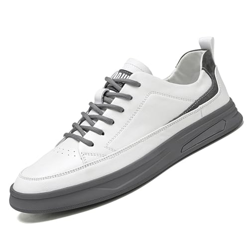 Men's Soft Leather Fashion Low Top Sneakers Classic Lace-up Casual Non-Slip Walking Shoes Lightweight Wear-Resistant Flat Skate Shoes