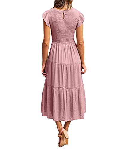 Image of Sexyshine Women's Square Neck Halter Lace Up Criss Cross Maxi Dress Tie Back Sleeveless Smocked Ruched A Line Dress