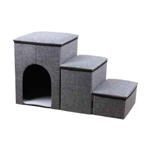 CYWOPVEQ 犬 階段 収納付き 3段 小型犬・中型犬・大型犬対応 ベッド/ソファー用ステップ 超耐久ジップデザイン ペット用階段 老犬/関節ケア/子犬用 (グレー)