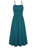 GRACE KARIN 2026 Summer Maxi Dresses for Women, Smocked Spaghetti Strap Long Dress, Flowy Boho Beach Sundress Teal S
