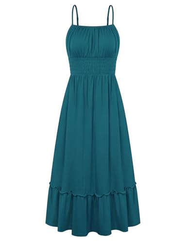 Image of GRACE KARIN Women's Summer Maxi Dress 2026,Smocked Ruched Bust Sundress with Adjustable Straps & Pockets-Beach Vacation Dress