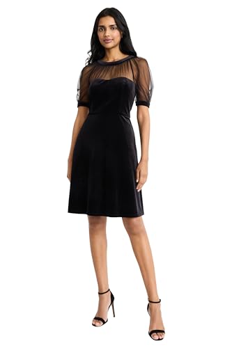 maggy london womens elegant black velvet illusion neck fit flare dress for wedding guest cocktail party