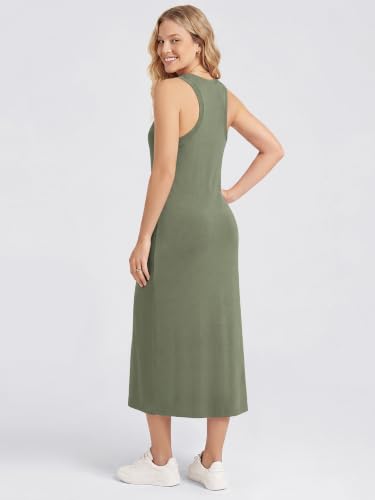 Image of ODODOS Modal Soft Front Split Midi Dress for Women, V Neck Sleeveless Casual Summer Tank Dress