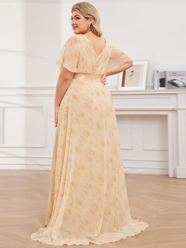Image of Ever-Pretty Women's Chiffon Formal Evening Dresses for Curvy Women V-Neck Plus Size Floor Length Bridesmaid Dress