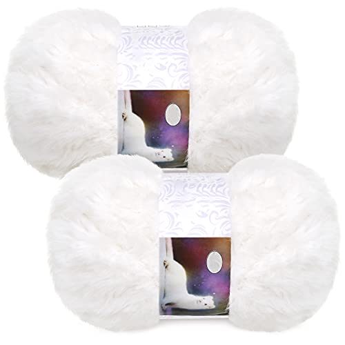 Image of Nuanchu 2 Pcs Fuzzy Faux Fur Yarn for Crochet Knitting,White | Soft Fluffy Eyelash Texture, 50g 30m Each Ball, For Amigurumi Toys Scarves Hats, Bulk Yarn Crafts Projects Supplies