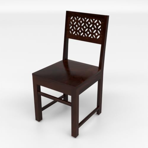 Image of Solid Sheesham Wood Dining Chair Set of 2 | Wooden Dining Chairs with Cutwork Backrest | Modern Dining Room Chair for Home, Kitchen & Restaurant | Premium Honey Finish