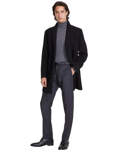 Calvin Klein Men's Slim Fit Wool Blend Overcoat Jacket, Black Solid, 40 Short