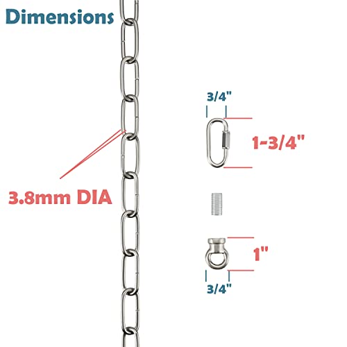 Image of Aspen Creative 21116-21,Steel 15 Feet Heavy Duty Chain & Quick Link Connector for Hanging Up Maximum Weight 50 Pounds-Lighting Fixture /Swag Light /Plant in Stin Nickel.9 Gauge., Satin Nickel