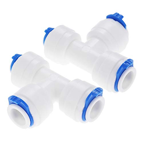 Neumático De Anclaje Rápido 2pcs Osmosis Inversa de anclaje rápido 1/4 3/8 Conexión de la manguera T Conector 2 vías codo igual RO de agua de plástico de tubo roscado