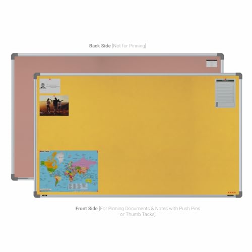 Image of Scholar Art Metis 3x5 Feet Bulletin Board for Home, Office & School | Vibrant & Versatile Crape Cloth + High Density Soft Board for Pinning Photos, Sticky Notes & Reminders (Yellow)