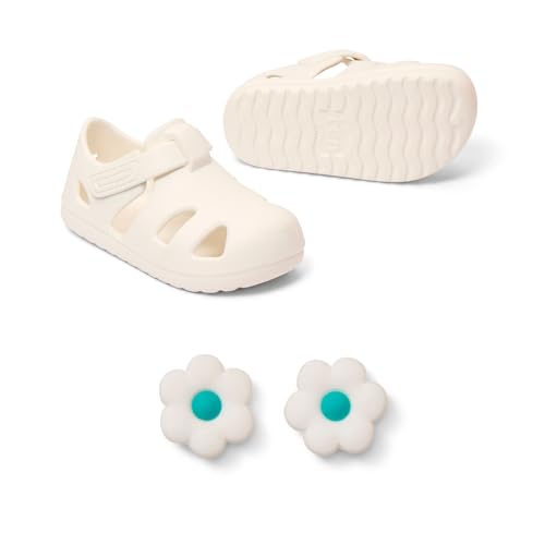 Ten Little Splash Sandals for Baby, Toddler & Kids, Adjustable, Closed Toe Water Sandals for Boys & Girls - Lightweight, Quick Drying Kids Water Shoes, Flexible EVA with Traction - Daisy White, Sz 4