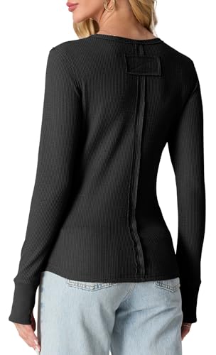 GRECERELLE Waffle Knit Long Sleeve Shirts for Women Crew Neck Slim Fitted Going Out Tops Y2k Outfits2