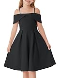 GRACE KARIN Girls Elegant Dress Spaghetti Strap Off Shoulder A-Line Casual Formal Dresses Black 7Y