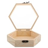 TIDTALEO 六角形デザインの松木製収納ボックス ガラス蓋付き アンティーク風ジュエリーボックス に ホームデコレーション用小物収納ケース