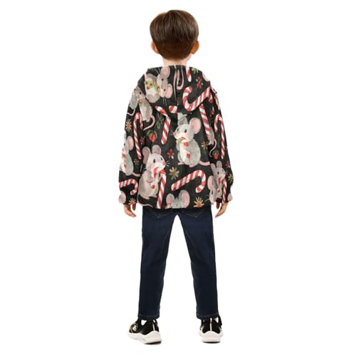 Cute Mice with Candy Canes Toddler Fleece Jacket Girl Boys Hooded Fleece Jacket Coat Warm Outwear Zip-up 3-10T4