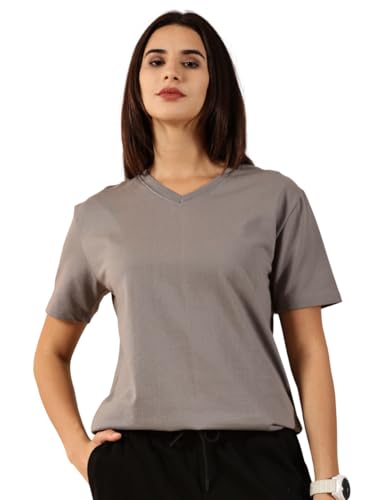 Image of Women's Pure Cotton Relaxed Fit V-Neck Half Sleeve T-Shirt | Gym Wear Casual Look T-Shirt | Regular Fitting with Comfort Wear for Women