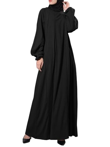 Image of WSPLYSPJY Solid Color Muslim Dress for Women Long Lantern Sleeve Islamic Abaya Duabi Kaftans Robe Prayer Clothes