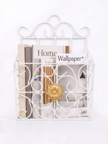 Image of Wall Mounted Hanging File & Magazine Holder - Metal Organizer for Newspapers, Documents & Office Storage | Decorative Rack for Home & Workspace 39x26x10 cm.