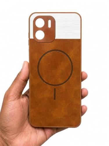 Image of Bintage Dual-Leather Mac Safe Design Phone Case| Soft Touch Finish | Full Camera Protectection Back Cover Compatible for MI REDMI A1 (2022 Model) - White & Nut Brown