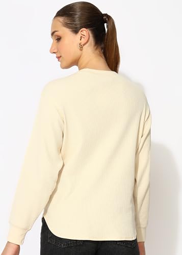 Image of Alan Jones Clothing Women's 100%Cotton Relaxed Fit Waffle Crew Neck Long Sleeve T-Shirt