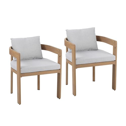 Christopher Knight Home Aluminum Dining Chair Set of 2, Armchairs with Cushions, Barrel Accent Chair, Wood-Like Finish, Comfy Seating Kitchen Side Chair Set for Balcony, Backyard, Garden, Teak by Christopher Knight Home - Image 4