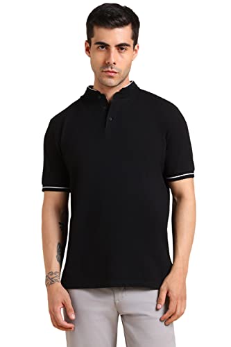 Image of Dennis Lingo Men's Cotton Solid Stand Collar Regular Fit T-Shirt